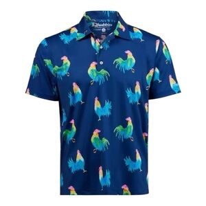Chubbies Men's Fowl Play Rooster Blue Performance Short Sleeve Shirt Size Medium